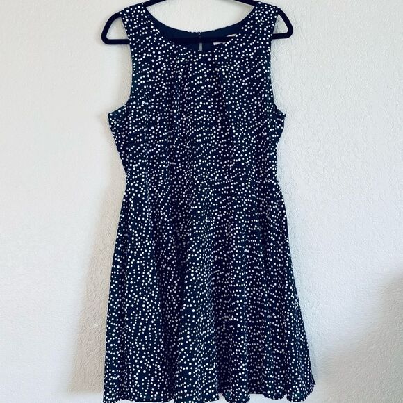 41 Hawthorn Sleeveless Navy Fit & Flare Swing Dress Navy with white polka dots - Picture 1 of 7